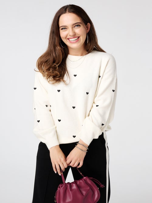 MS MODE Pull Pull finement tricoté avec des cœurs brodés - Kiabi