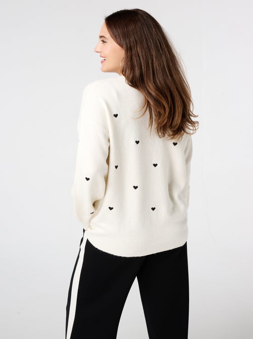 MS MODE Pull Pull finement tricoté avec des cœurs brodés - Kiabi