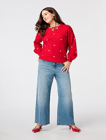 MS MODE Pull Pull finement tricoté avec des cœurs brodés