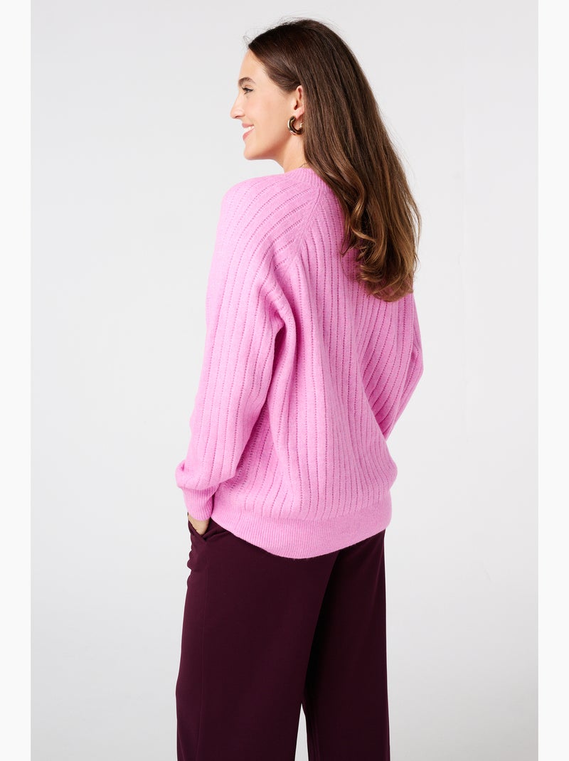 MS MODE Pull Pull finement tricoté avec motif Rose/Vert - Kiabi