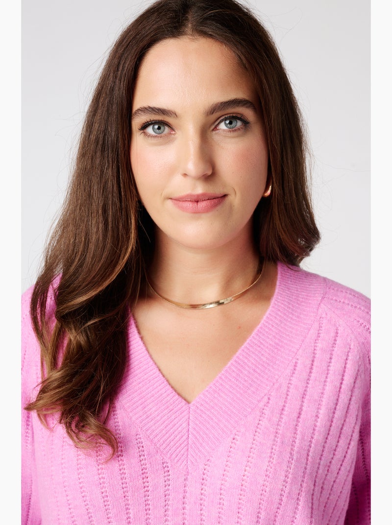 MS MODE Pull Pull finement tricoté avec motif Rose/Vert - Kiabi