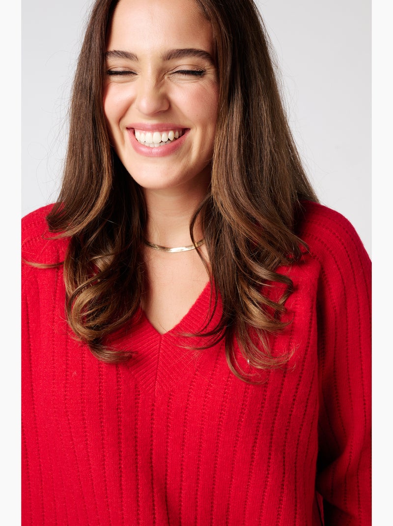 MS MODE Pull Pull finement tricoté avec motif Rouge - Kiabi