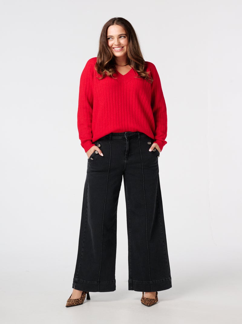 MS MODE Pull Pull finement tricoté avec motif Rouge - Kiabi