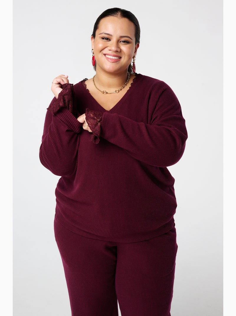 MS MODE Pull Pull finement tricoté Rouge bordeaux Grandes