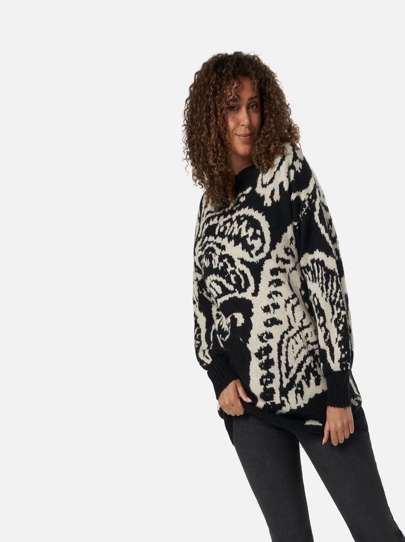 MS MODE Pull Pull imprimé cachemire Noir Blanc - Kiabi