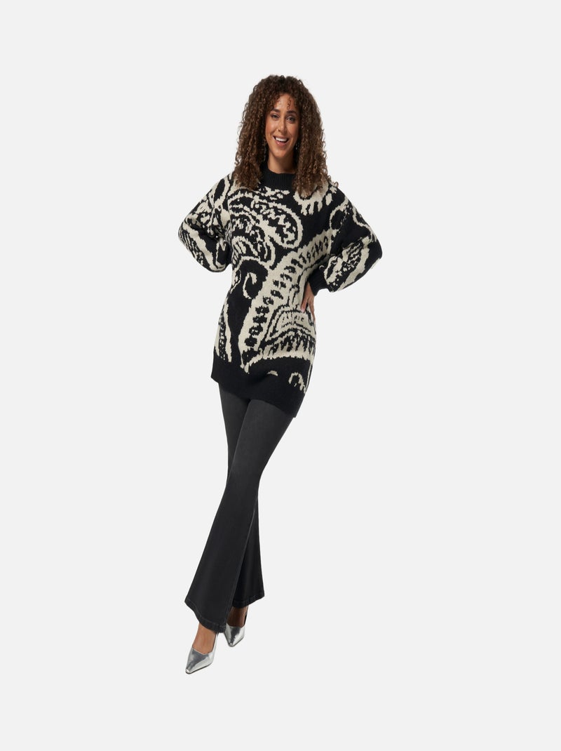 MS MODE Pull Pull imprimé cachemire Noir Blanc - Kiabi