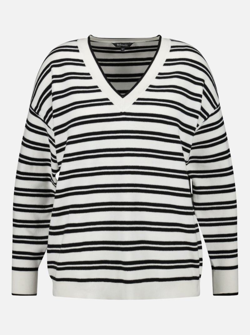 Pull Rayé Gap Femme - Taille L - Noir, Gris, Blanc - Laine Et Coton - Occasion Très Bon état