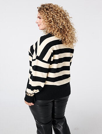 MS MODE Pull Pull tricoté à rayures et fente