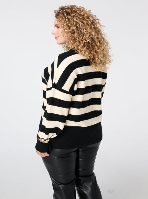MS MODE Pull Pull tricoté à rayures et fente - Kiabi