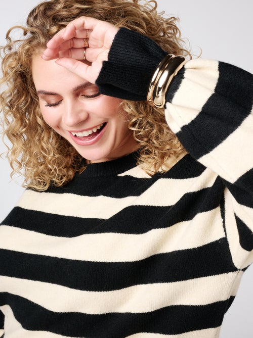 MS MODE Pull Pull tricoté à rayures et fente - Kiabi
