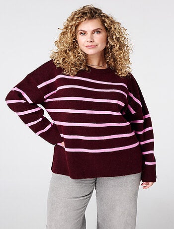 MS MODE Pull Pull tricoté à rayures et fente
