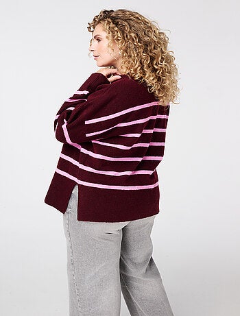 MS MODE Pull Pull tricoté à rayures et fente