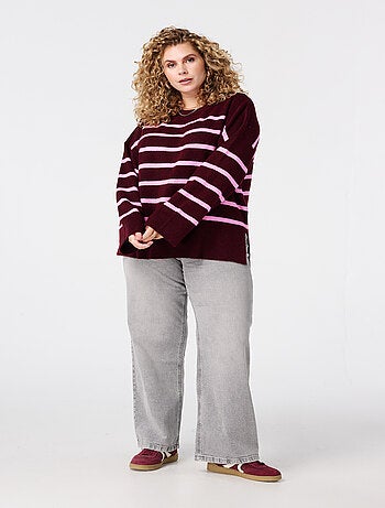 MS MODE Pull Pull tricoté à rayures et fente