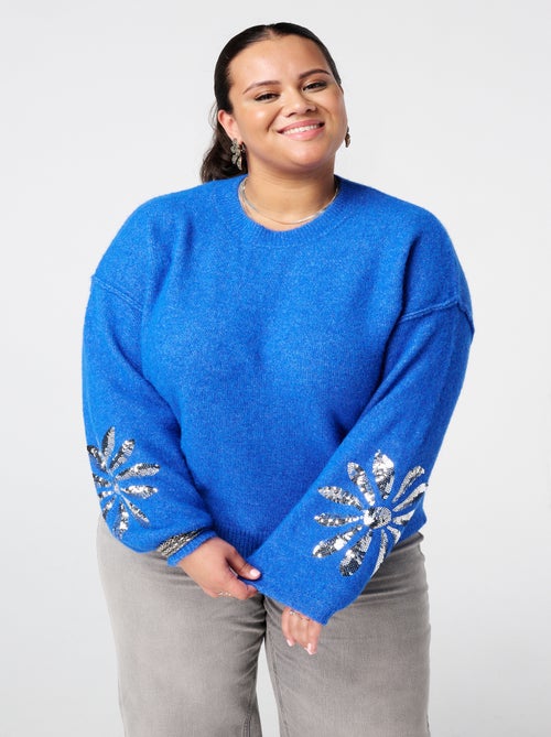 MS MODE Pull Pull tricoté avec paillettes sur les manches - Kiabi