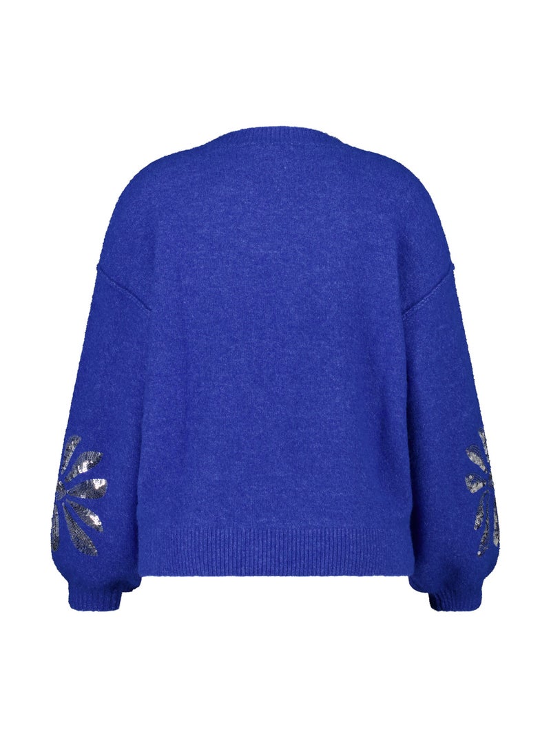 MS MODE Pull Pull tricoté avec paillettes sur les manches Bleu cobalt - Kiabi