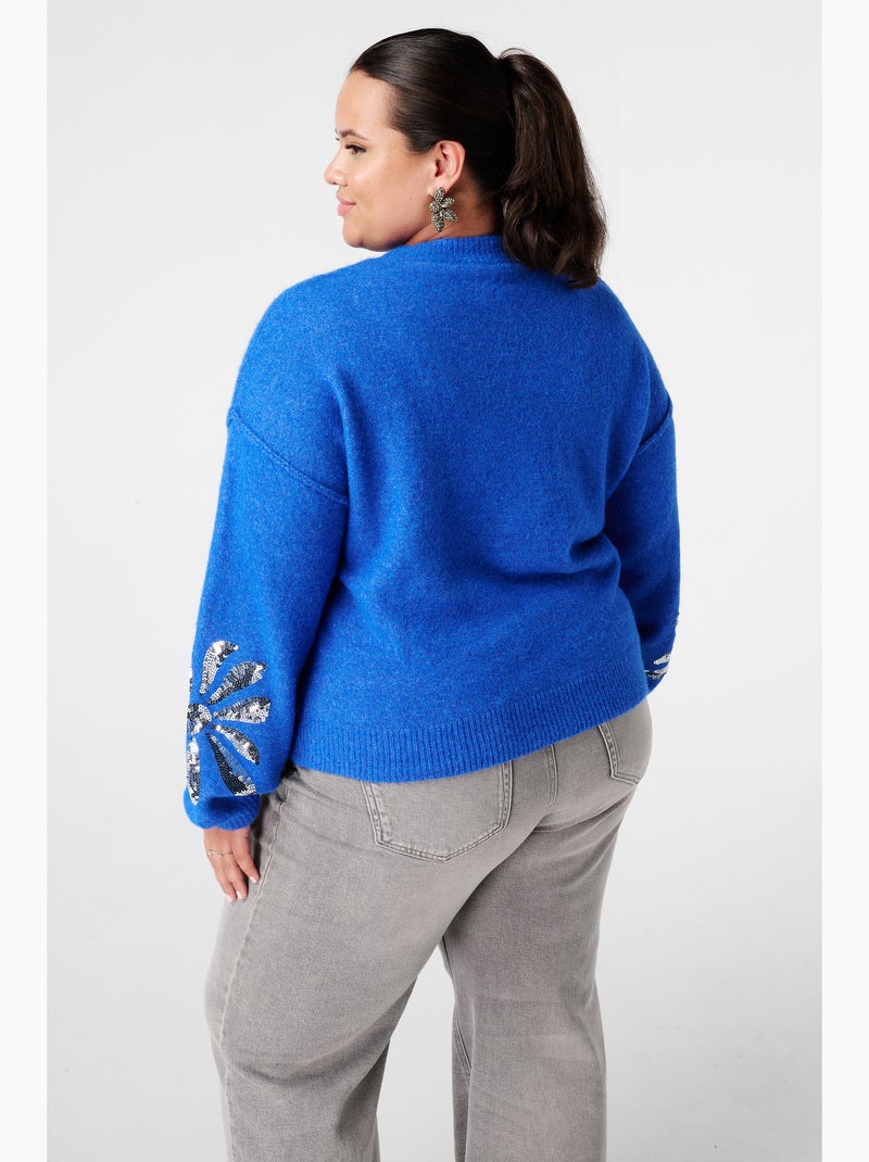 MS MODE Pull Pull tricoté avec paillettes sur les manches Bleu cobalt - Kiabi