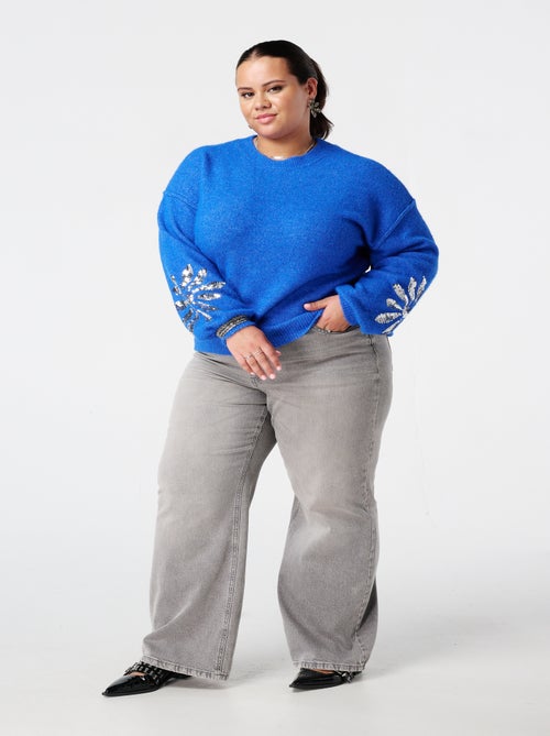 MS MODE Pull Pull tricoté avec paillettes sur les manches - Kiabi