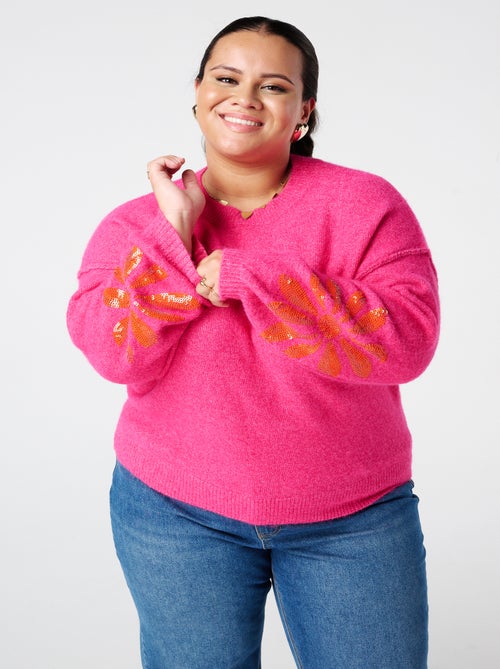 MS MODE Pull Pull tricoté avec paillettes sur les manches - Kiabi