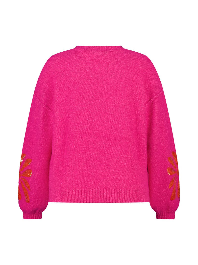 MS MODE Pull Pull tricoté avec paillettes sur les manches Rose fushia - Kiabi