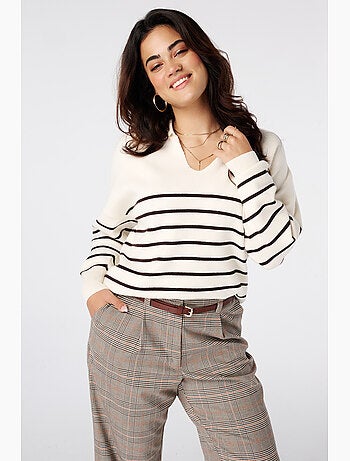 Ms mode pull rayé à col en v
