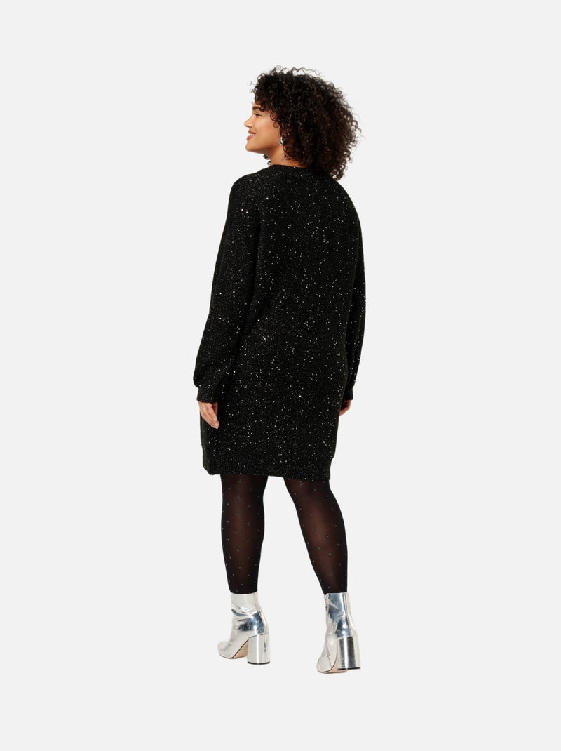 MS MODE Pull Robe en maille avec paillettes Noir - Kiabi