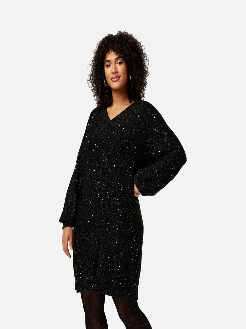 MS MODE Pull Robe en maille avec paillettes Noir - Kiabi
