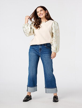 MS MODE Pull Sweat à manches jacquard