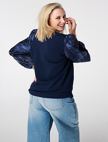 MS MODE Pull Sweat à manches jacquard