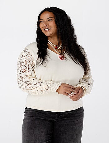 MS MODE Pull Top avec manches en dentelle