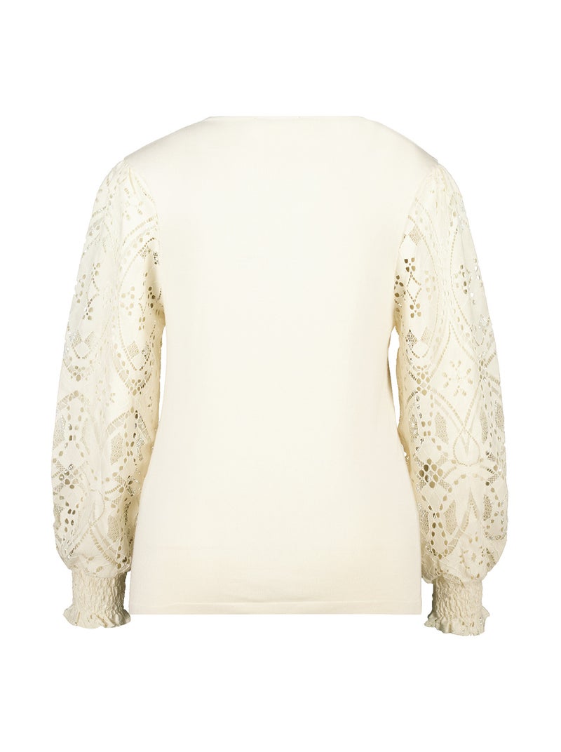 MS MODE Pull Top avec manches en dentelle Blanc cassé - Kiabi
