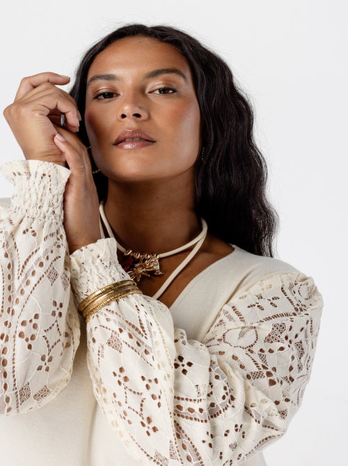 MS MODE Pull Top avec manches en dentelle - Kiabi