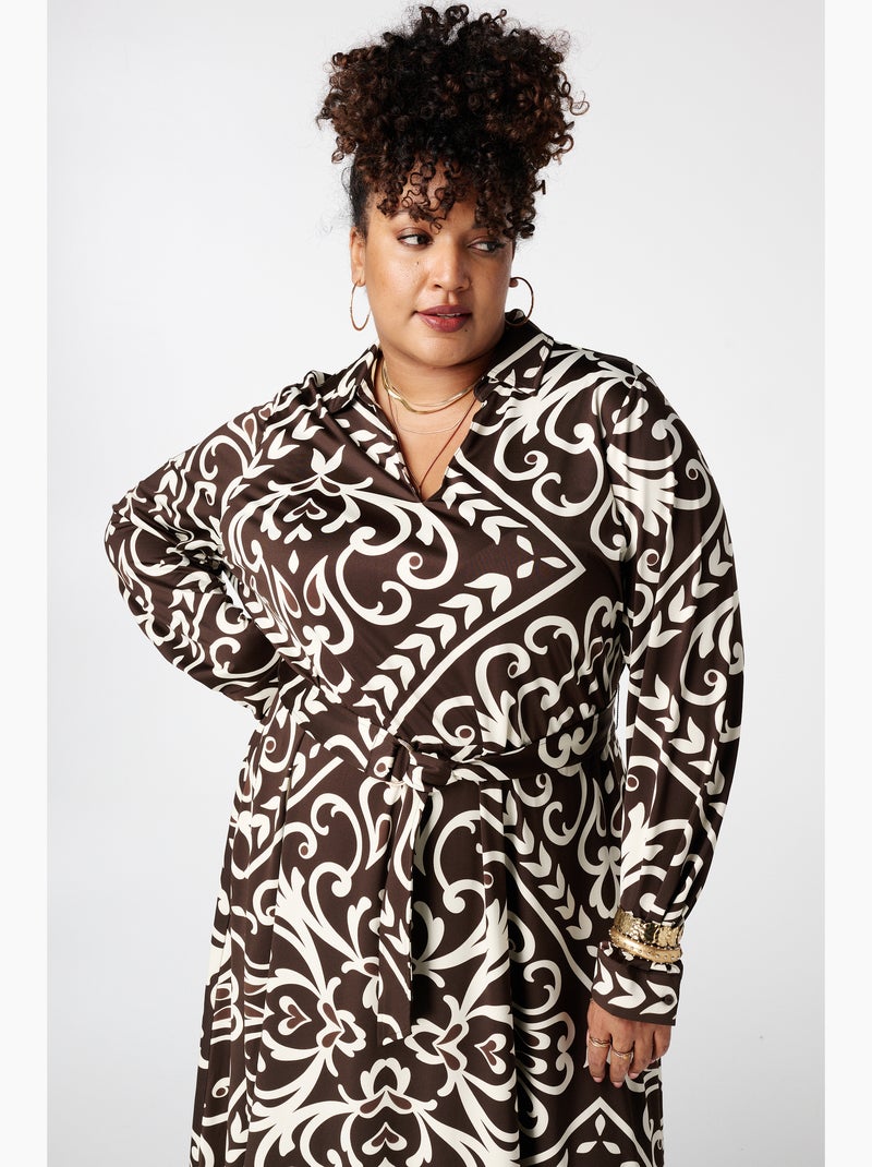 MS MODE Robe Robe à imprimé cachemire avec ceinture Marron caramel - Kiabi