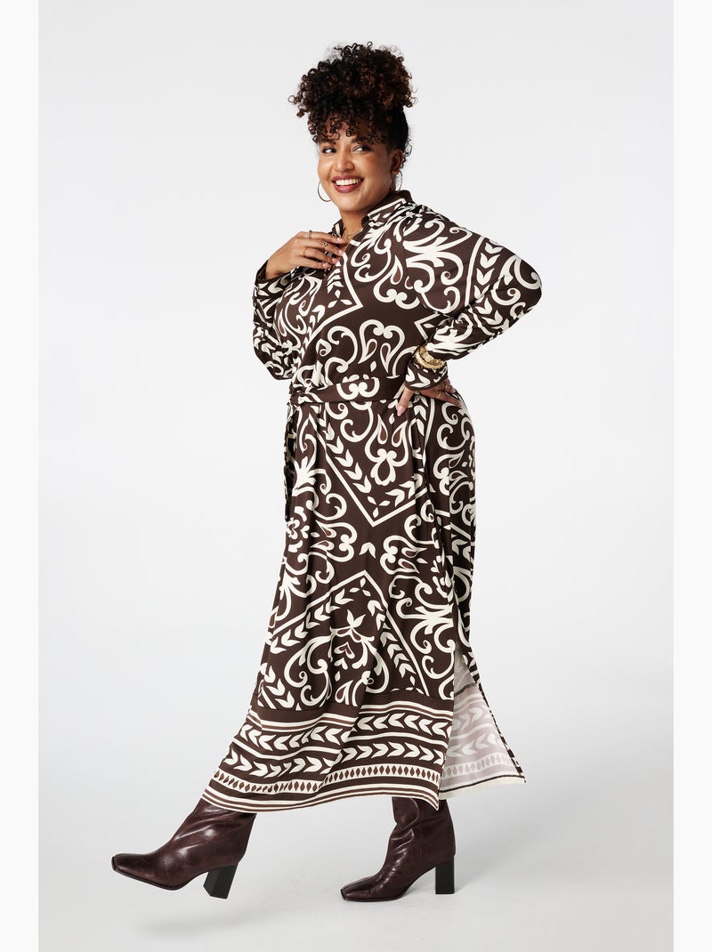 MS MODE Robe Robe à imprimé cachemire avec ceinture Marron caramel - Kiabi