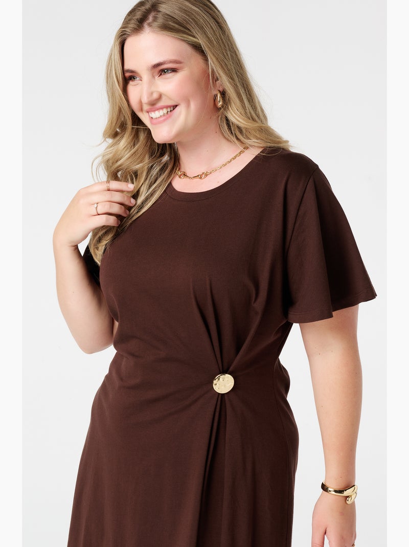 MS MODE Robe Robe avec détail torsadé Marron foncé Grandes