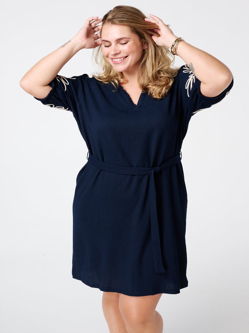 MS MODE Robe Robe avec détails sur les manches Bleu Noir - Kiabi