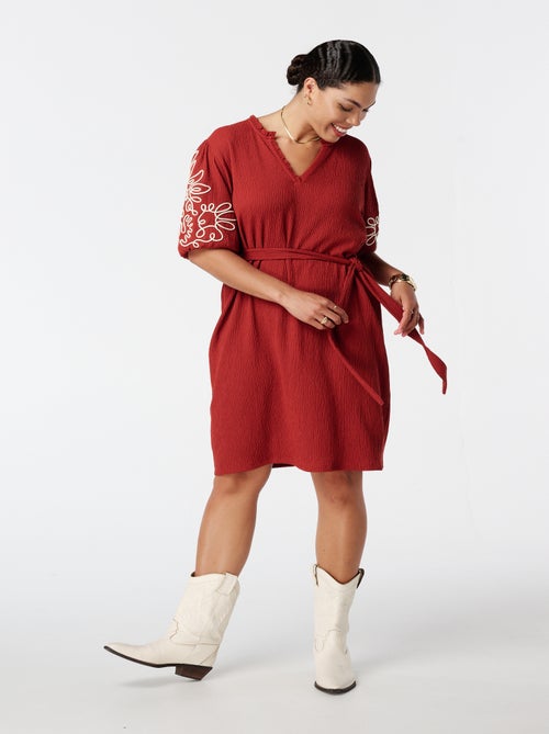 MS MODE Robe Robe avec manches brodées - Kiabi