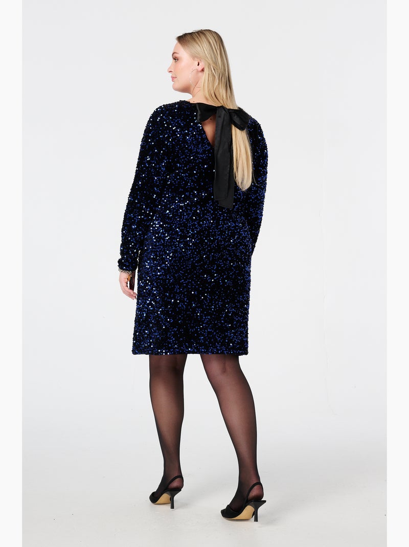 MS MODE Robe Robe avec sequins et nœud au dos Bleu cobalt - Kiabi