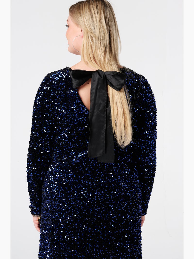 MS MODE Robe Robe avec sequins et nœud au dos Bleu cobalt - Kiabi
