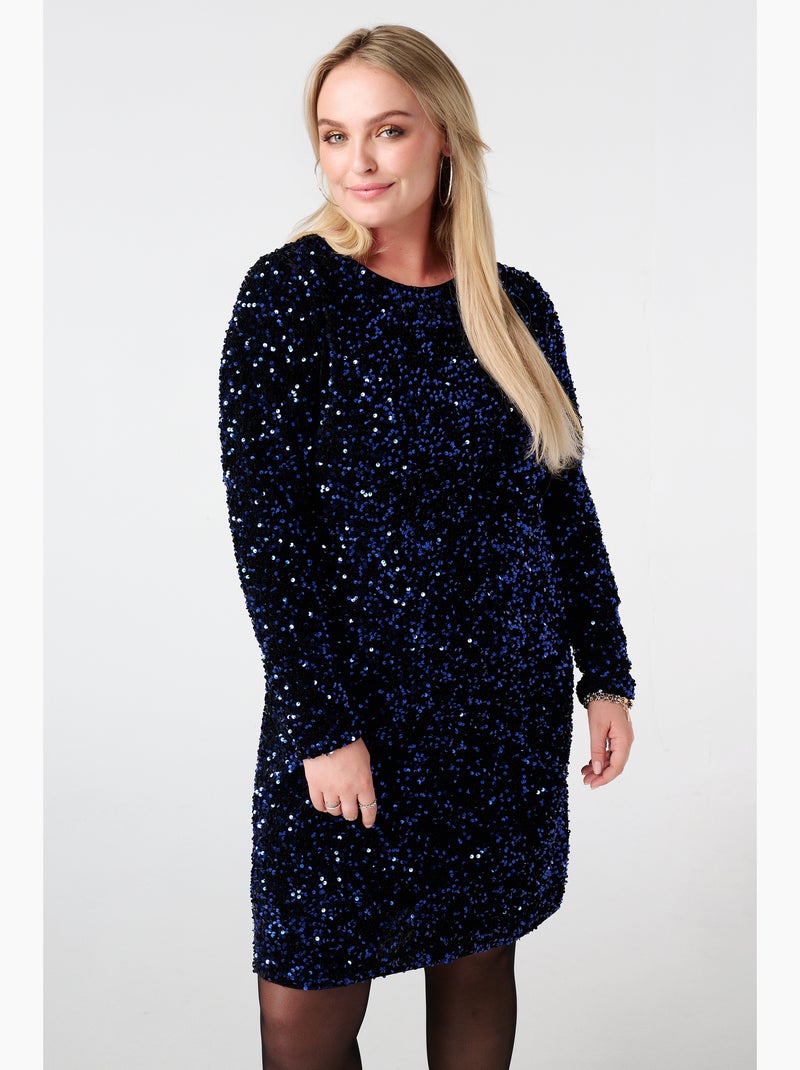 MS MODE Robe Robe avec sequins et nœud au dos Bleu cobalt - Kiabi