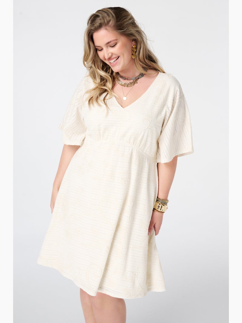 MS MODE Robe Robe courte à manches papillon Blanc - Kiabi