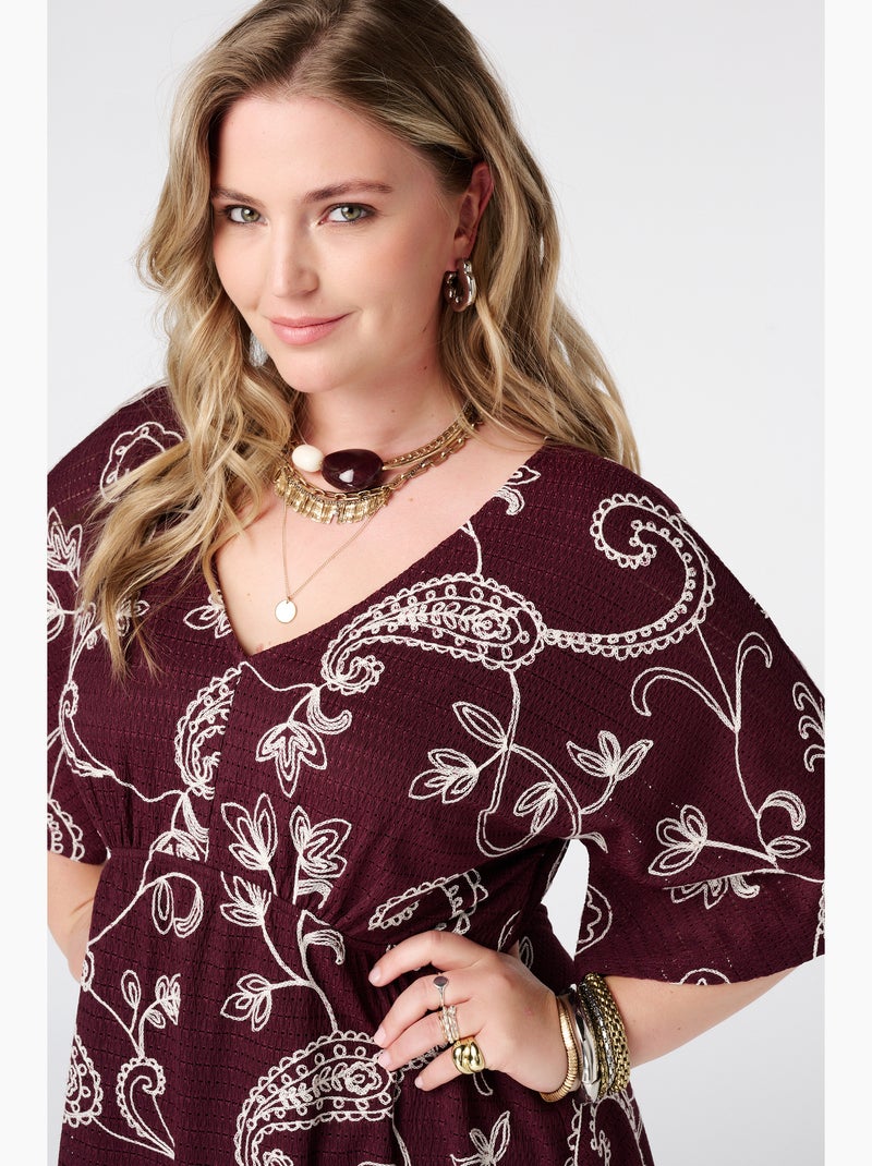 MS MODE Robe Robe courte à manches papillon Bordeaux - Kiabi