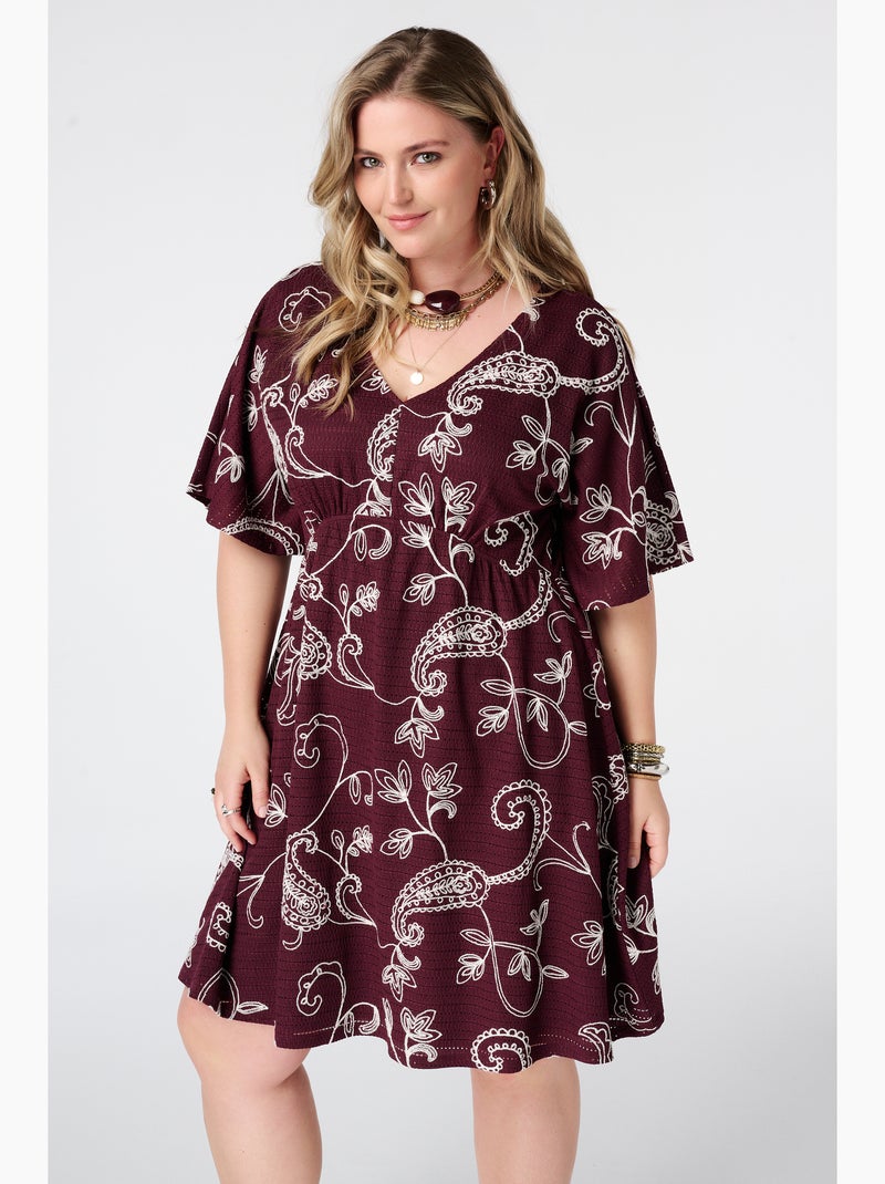 MS MODE Robe Robe courte à manches papillon Bordeaux - Kiabi