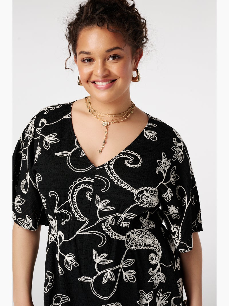 MS MODE Robe Robe courte à manches papillon Noir - Kiabi