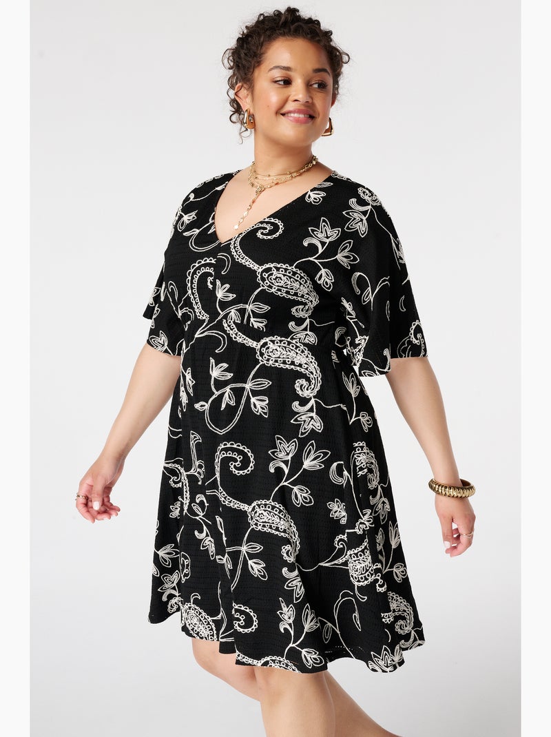 MS MODE Robe Robe courte à manches papillon Noir - Kiabi
