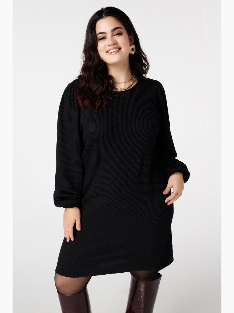 Mit Ms Robe MS MODE Robe Robe droite à manches bouffantes - Noir - Grandes tailles ...
