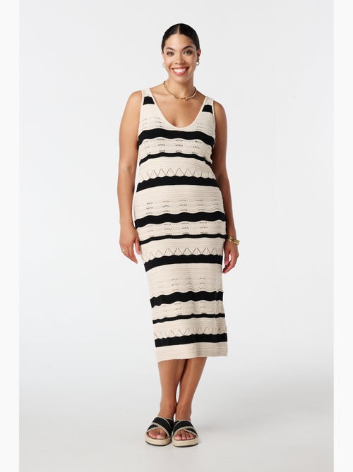 MS MODE Robe Robe en crochet à rayures - Kiabi