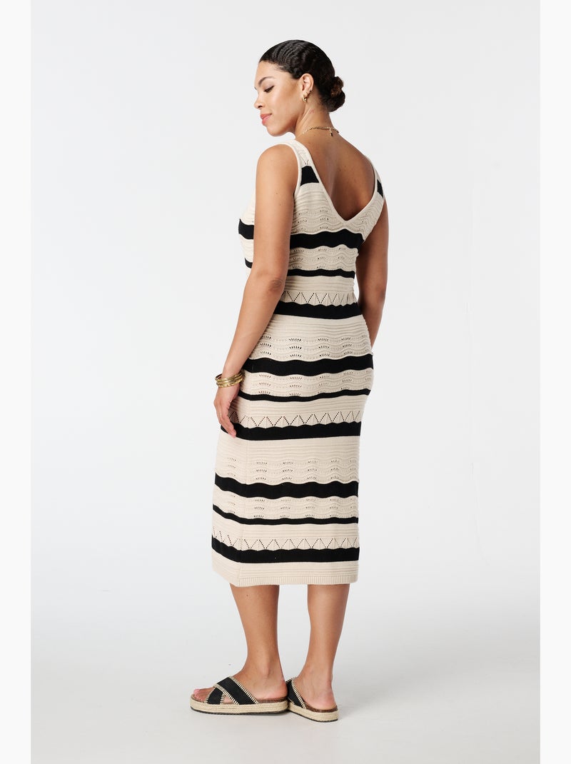 Mit Ms Robe MS MODE Robe Robe en crochet à rayures - Noir Blanc - Grandes tailles ...
