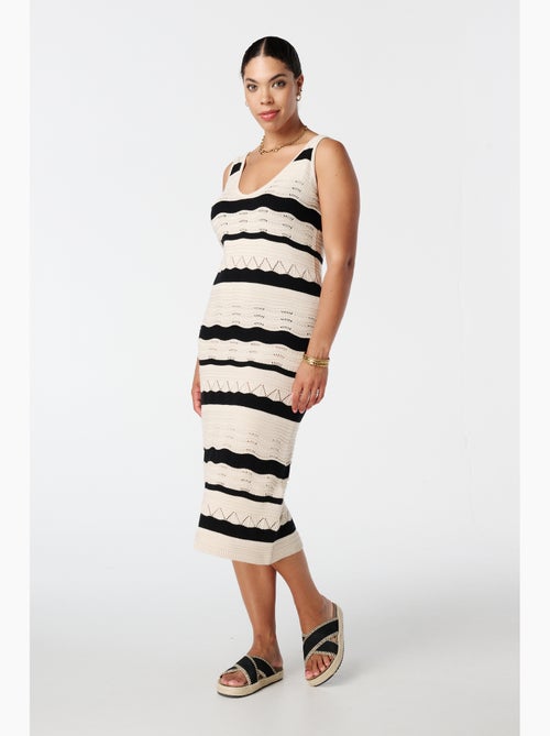 MS MODE Robe Robe en crochet à rayures - Kiabi