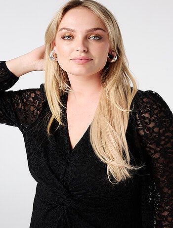 MS MODE Robe Robe en dentelle avec détail boutonné