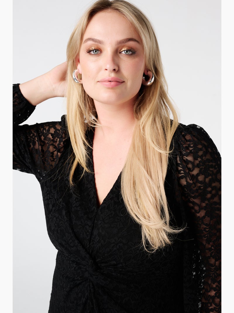 MS MODE Robe Robe en dentelle avec détail boutonné Noir - Kiabi